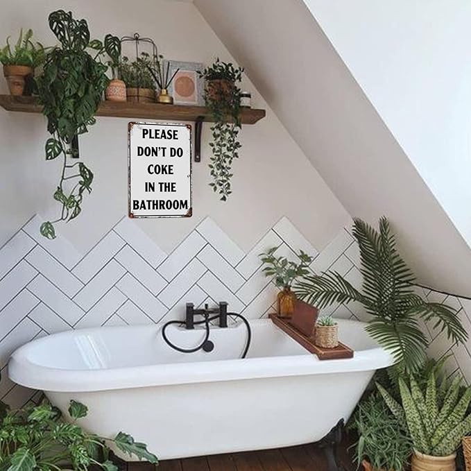 Please Don'T Do Coke In The Bathroom Sign Funny Room Decor For Men Cool Tapestry For College Dorm Metal Tin Signs Man Cave Decor Toilet Sign White 12 X 8 Inch-VerdiqueGarden