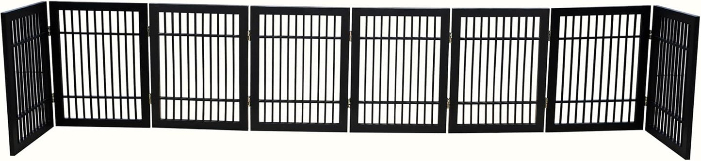 Pet Dog Gate Strong and Durable Freestanding Folding Acacia Hardwood Portable Wooden Fence Indoors or Outdoors by Urnporium (Black Pet Gate, 8 Panel 24" Tall)-VerdiqueGarden