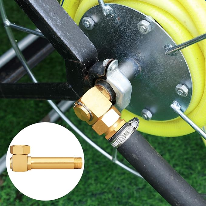 Garden Hose Reel Replacement Fitting,Brass 3/4"GHT Female to 1/2"NPT Male Swivel Elbow adapter (4.72 inches in length 2 piece)-VerdiqueGarden