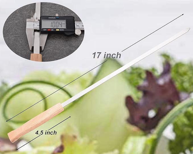 17-Inch Long Flat BBQ Skewers, HONSHEN Brazilian-style Stainless Steel 3/8 Inch Wide Blade with hardwood Handle barbecue skewers for Grilling Meat,Chicken,Shrimp,Vegetables-Set of 12-VerdiqueGarden