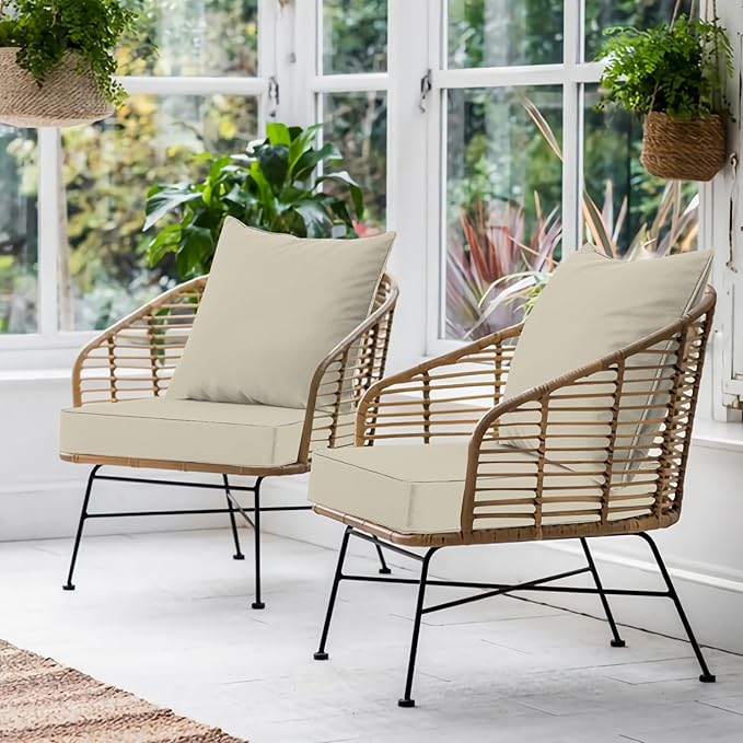 Favoyard Outdoor Seat Cushion Set 19 x 19 Inch Waterproof & Fade Resistant Patio Furniture Cushions with Removable Cover Deep Seat & Back Cushion with Handle and Adjustable Straps for Chair Sofa Couch-VerdiqueGarden