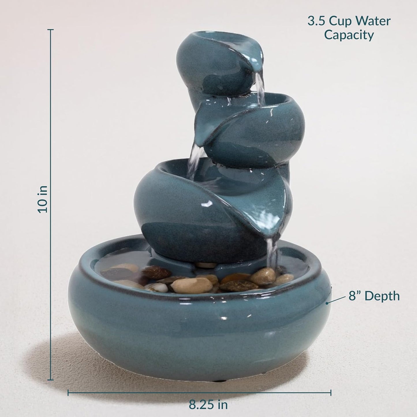 Sunnydaze Tiered Vessels Ceramic Tabletop Water Fountain - Relaxing Indoor Fountain for Office, Bedroom, or Living Room - Teal-VerdiqueGarden