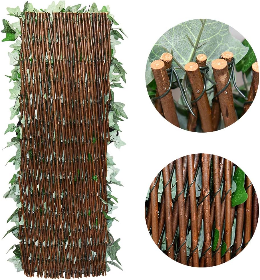 Expandable Fence Privacy Screen for Balcony Patio Outdoor,Decorative Faux Ivy Fencing Panel,Artificial Hedges (Single Sided Leaves) (1, Green-Ivy)-VerdiqueGarden