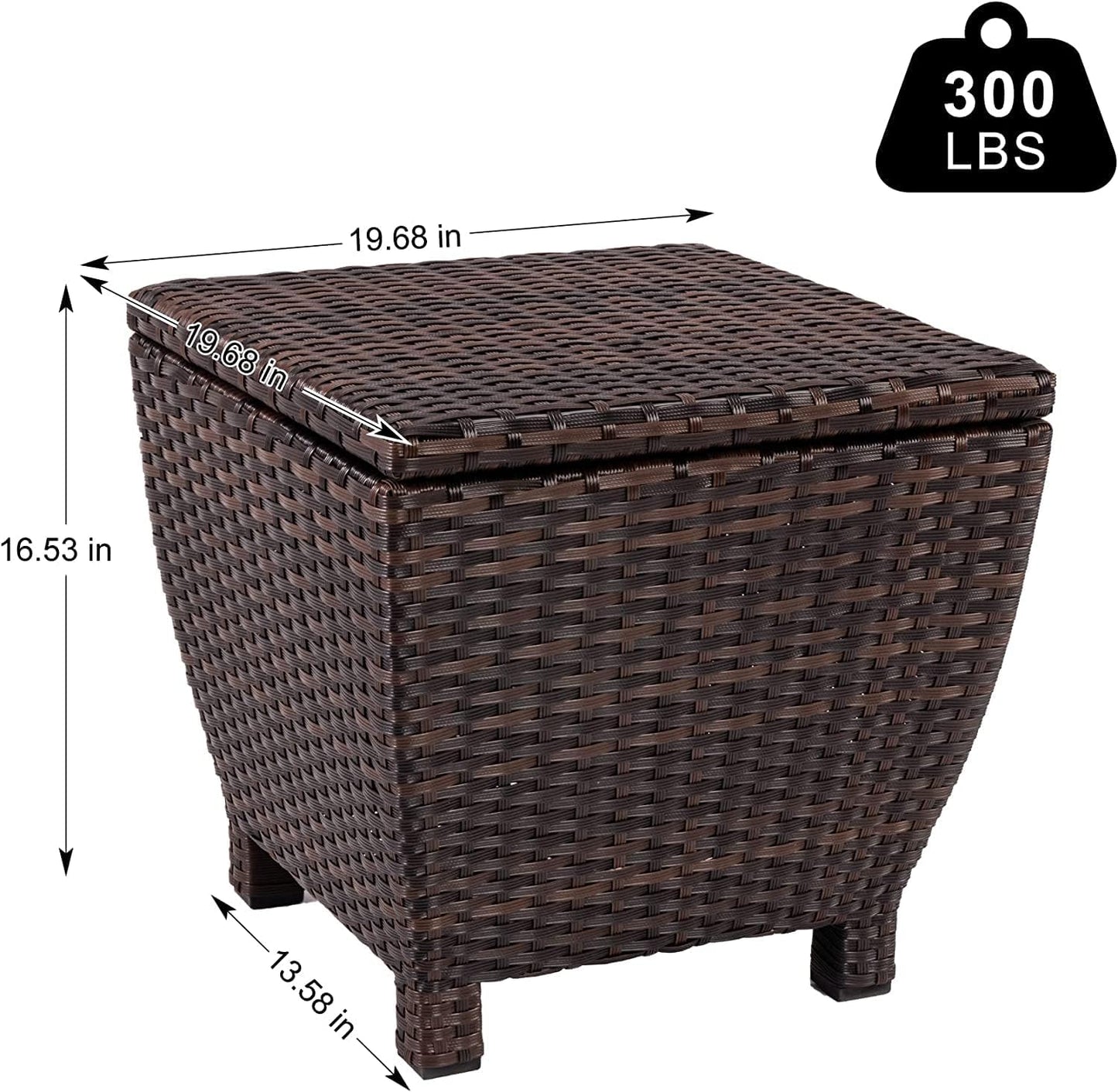 Sundale Outdoor Small Deck Storage Box with Lid, 13 Gallon Outdoor Bin Storage Container for Hose Cushion Towel, Patio Fully Assembled Brown Wicker Side Table with Storage - Rattan-VerdiqueGarden