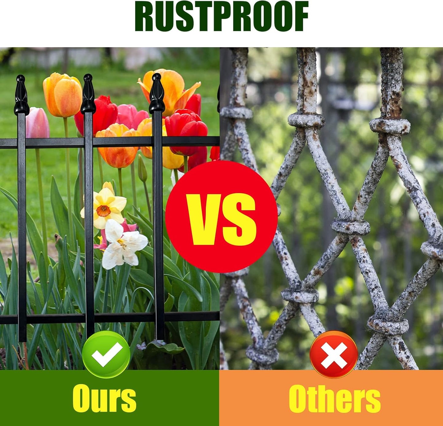 Metal Decorative Garden Fence 22" Wide x 18" High (5 Panels, Total Length 9.17 feet), Metal Border Folding Fence, Landscape Fencing for Flower Bed, Yard, Animal Barrier-VerdiqueGarden