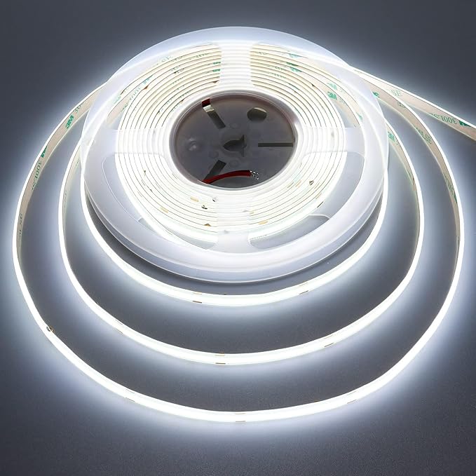 24V COB LED Strip Light Cool White 6000K 5M/16.4ft 2400LEDs Waterproof IP65 Uniform Glow CRI 93+ Flexible LED Tape Lights for DIY Cabinet Bedroom Kitchen Home Decor(No Power Supply)-VerdiqueGarden