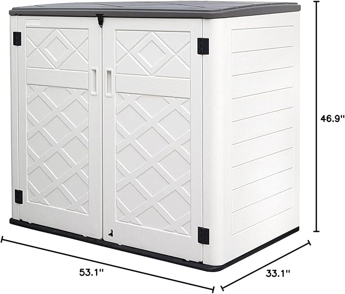 Resin Outdoor Storage Shed, 38 cu.ft Outdoor Storage Box Waterproof for Garden Tools, Patio Furniture, Trash Cans, Garage Storage, Customized Shelves & Lockable (Off White)-VerdiqueGarden