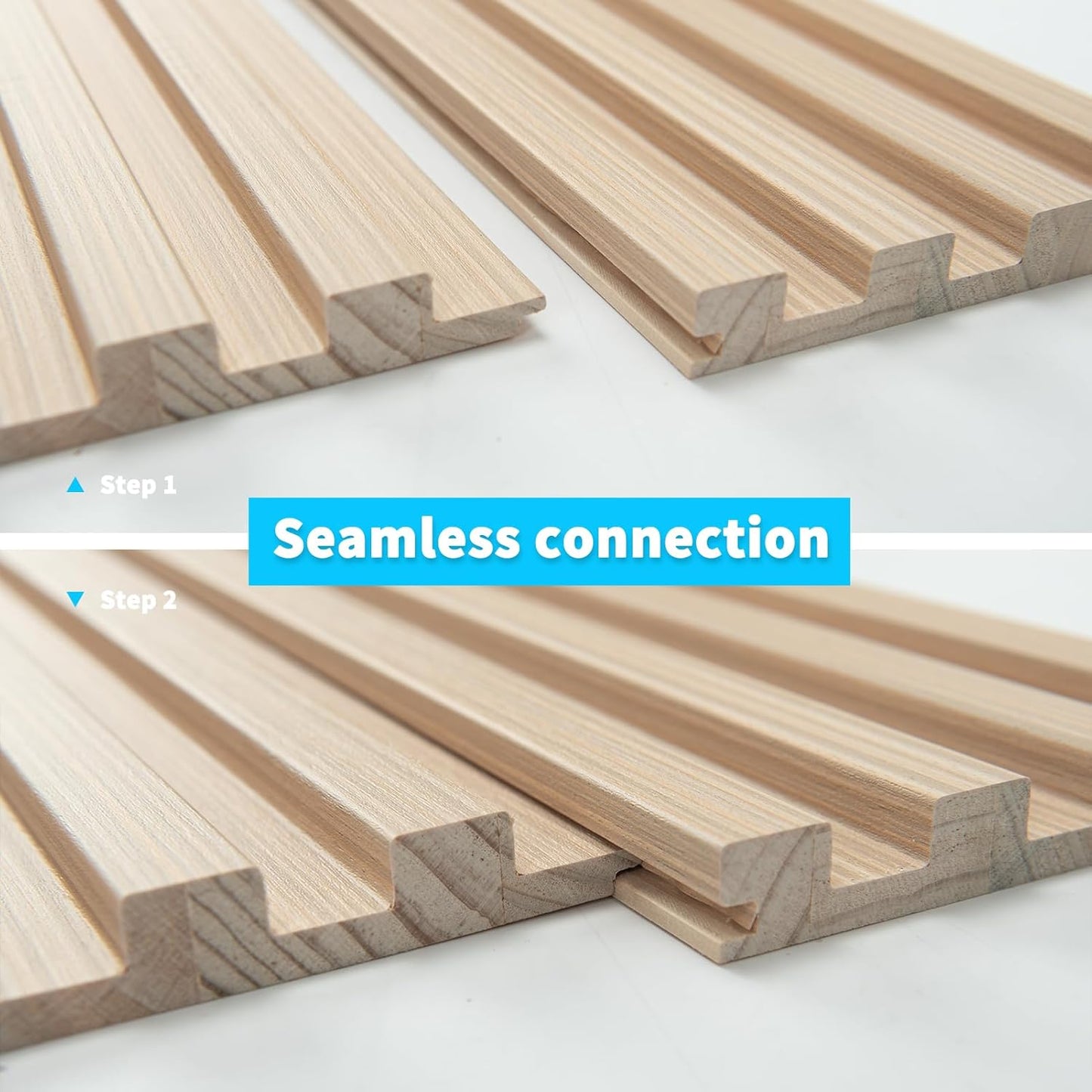 Art3d Slat Wood Wall Paneling for Interior and Ceiling Decoration - Pack of 4pcs + 1pc End-Trim, Size 108 x 5.7in.- Ashtree-VerdiqueGarden