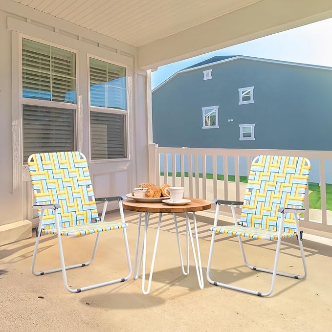 VINGLI Patio Lawn Webbed Folding Chairs Outdoor Beach Portable Camping Chair for Yard, Garden (2, Yellow, Oversized)-VerdiqueGarden