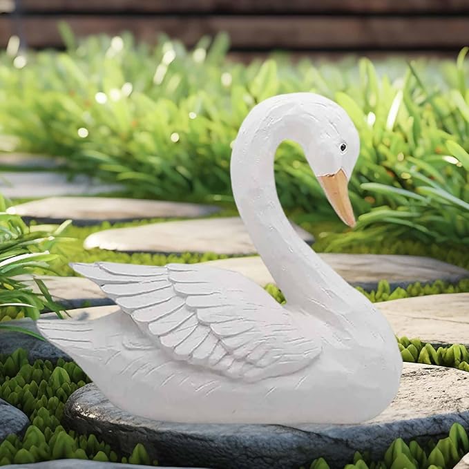 White Swan Figurine - Home Decor Exquisite Sculpture Resin,Artistic White Goose Statue Craft for Elegant Outdoor Garden and Yard Decoration, 7.48 Inches-VerdiqueGarden