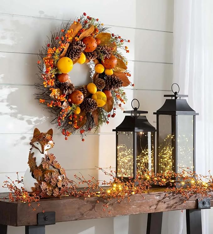 Elenon Outdoor Metal Fox Statue Art Decoration, Garden Handcrafted Standing Fox Ornament Decor with Fall Leaves, Mid Century Fox Figurine Decor for Patios, Lawns, Flower Bed-VerdiqueGarden