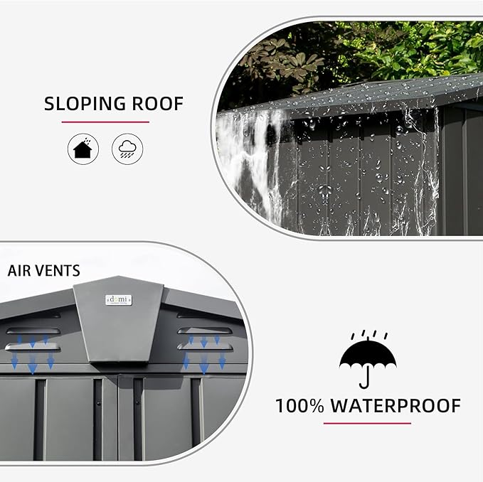 Domi Outdoor Storage Shed 5'x3, Metal Waterproof Tool Shed Utility Storage House with Double Lockable Doors & Air Vent for Garden Backyard Patio Lawn-VerdiqueGarden