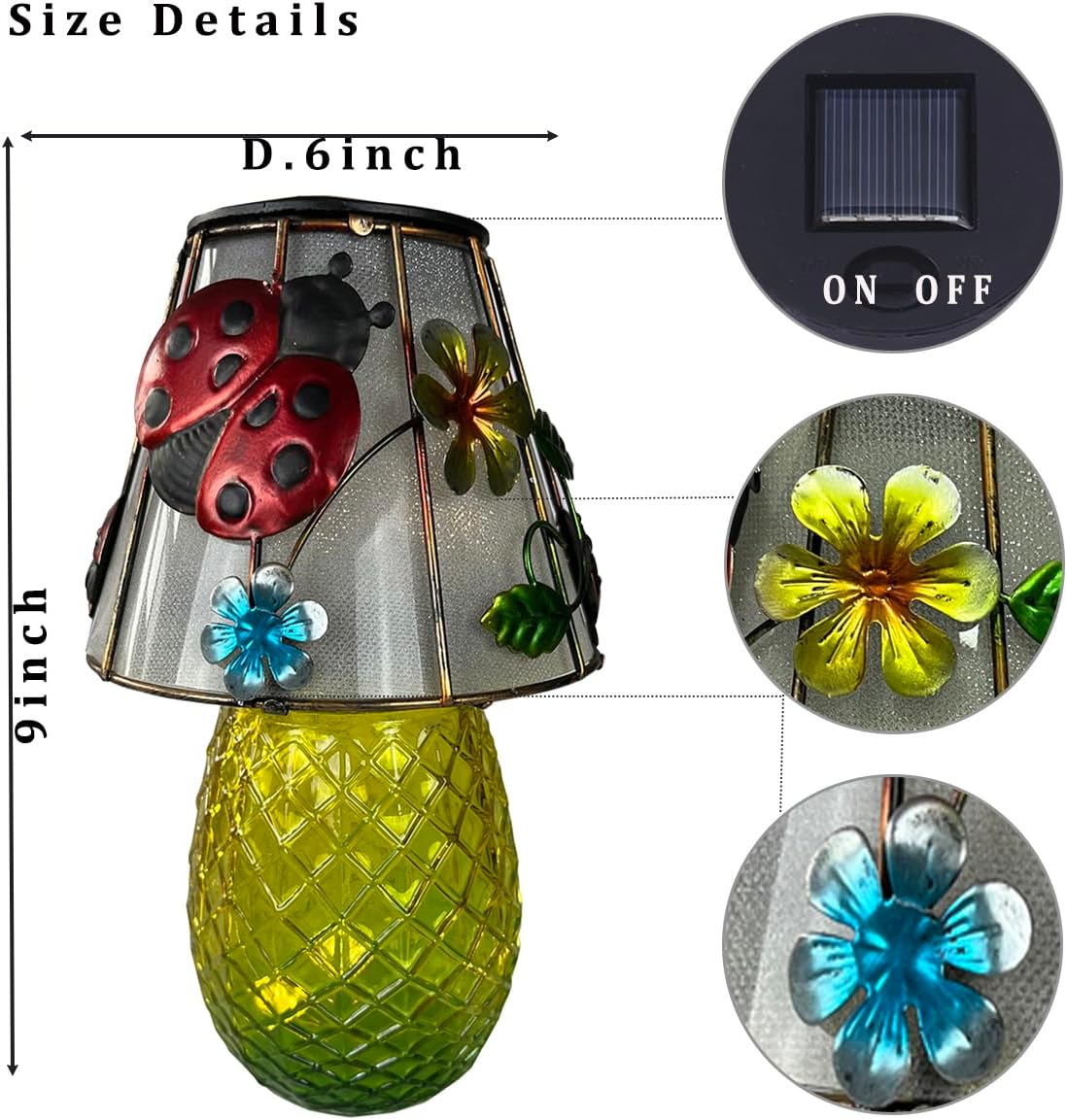 Ladybug Solar Garden Lights Outdoor Decor - Waterproof Tabletop Solar Lamp - Cordless Table Lamps for Garden Patio Porch Yard Backyard Balcony Wedding, Gifts for Mom (Ladybug)-VerdiqueGarden