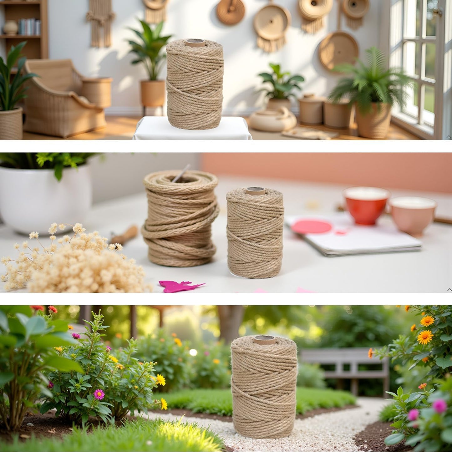 1/5 in (5 mm) X 100 Ft (30 Meters) Jute Twine Rope String for Home Decorating, Cat Scratcher Post Tree, DIY Arts Crafts, Garden, Binding, Packing Material-VerdiqueGarden