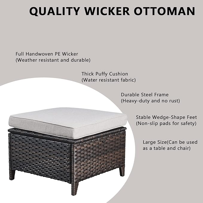 Outdoor Wicker Patio Furniture Set - 5 Pieces Rattan Patio Conversation Set with 2 Rocking Swivel Chairs,2 Ottomans and 1 Side Table for Porch Deck Backyard Garden(Brown/Beige)-VerdiqueGarden