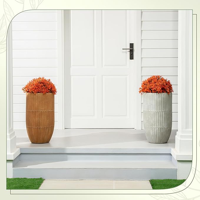 Yunlly 4 Pack 18" Artificial Boxwood Ball Bush Topiary Trees Fake Outdoor Plants, Realistic UV Resistance Faux Shrubs with Spike Greenery Topiary for Front Porch Garden Yard Patio Indoor (Orange)-VerdiqueGarden