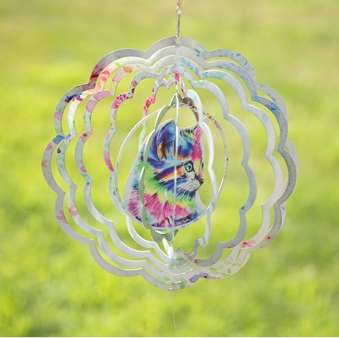 VP Home Colorful Cat Kinetic Wind Spinners for Yard and Garden Wind Spinner Outdoor Metal Large Hanging Cat Decor 3D Garden Art Wind Sculpture Spinners Cat Garden Decor Kinetic Art Garden Spinner-VerdiqueGarden