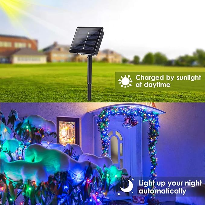 (Warm White ⇋ Multicolor) Solar Christmas String Lights Outdoor, 2-Pack 80FT 200 LED Waterproof Copper Wire, Solar Twinkle Lights with 8 Modes Solar Fairy Light for Tree Garden Wedding Christmas Decor-VerdiqueGarden