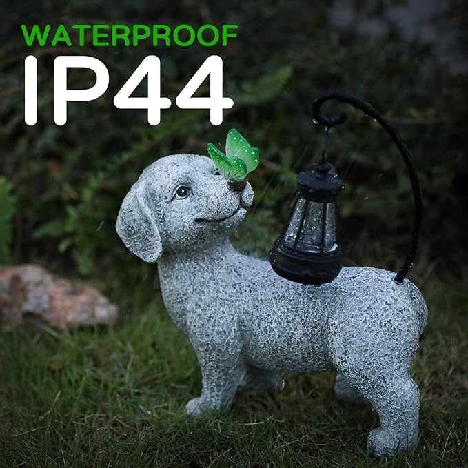 Solar Garden Outdoor Statues Dog with Butterfly Solar Lantern, Lawn Decor Puppy Figurine for Patio Balcony Yard, Yard Unique Christmas Birthdays Gift for Mom Grandma-VerdiqueGarden