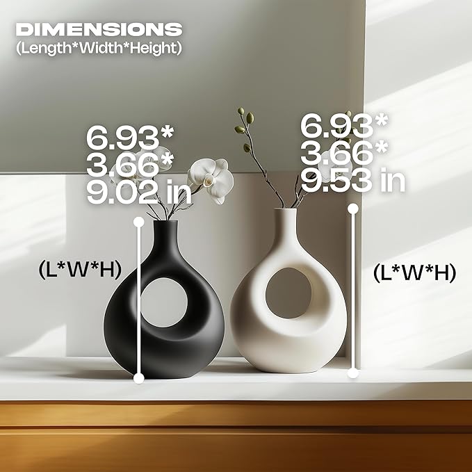 NOBULA Ceramic Bagel Vases C5 โ Thoughtful for Mom โ Elegant Set of 2 for Living Room, Bedroom or Table โ Modern Home Decor Sheโll Love โ Perfect for Flowers & Plants-VerdiqueGarden