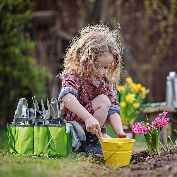 WORKPRO Garden Tool Bag, 8 Pockets Gardening Bag, Heavy Duty Oxford Garden Tote Caddy (Tools NOT Included), 12" x 12" x 6"-VerdiqueGarden