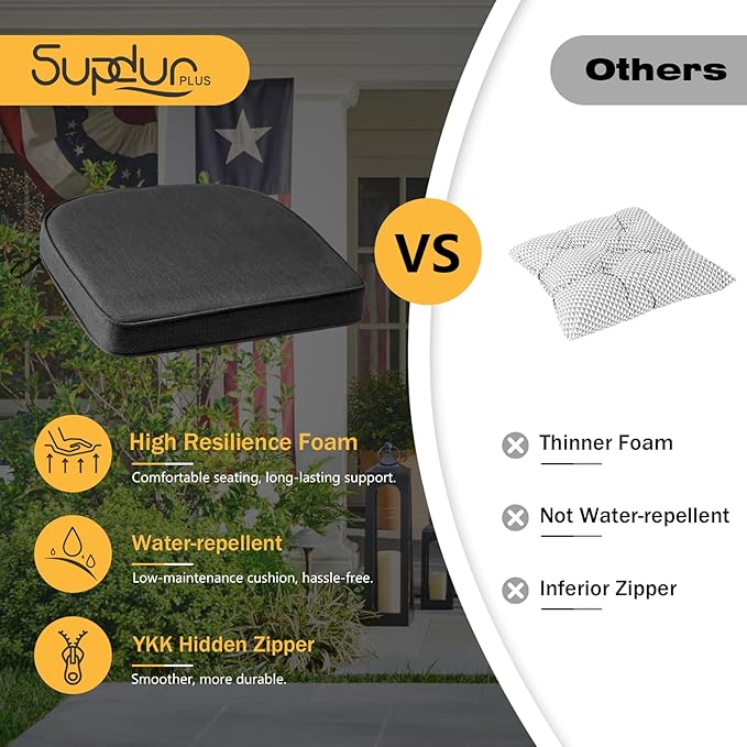 Outdoor Sunbrella Round Corner Seat Cushion, 17"x16"x2", Set of 4, Non Slip Seat Cushion Pads with Removable Cover for Patio Furniture, Garden Yard Lawn, Spectrum Carbon-VerdiqueGarden