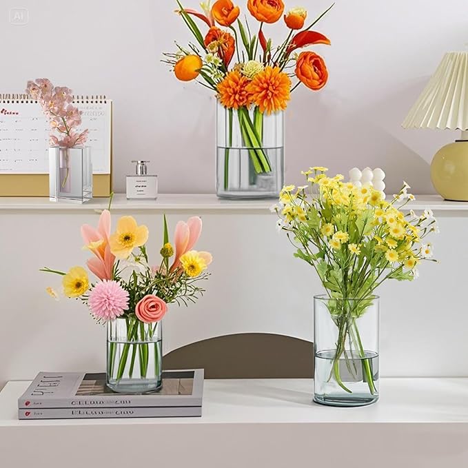 80pcs Glass Vase Cylinder Vases for Centerpieces Small Flower Glass Clear Vases Home Decor Centerpiece Table Flower Vase Decorations for Wedding Decoration&Holiday Mixed Sizes Tall-VerdiqueGarden