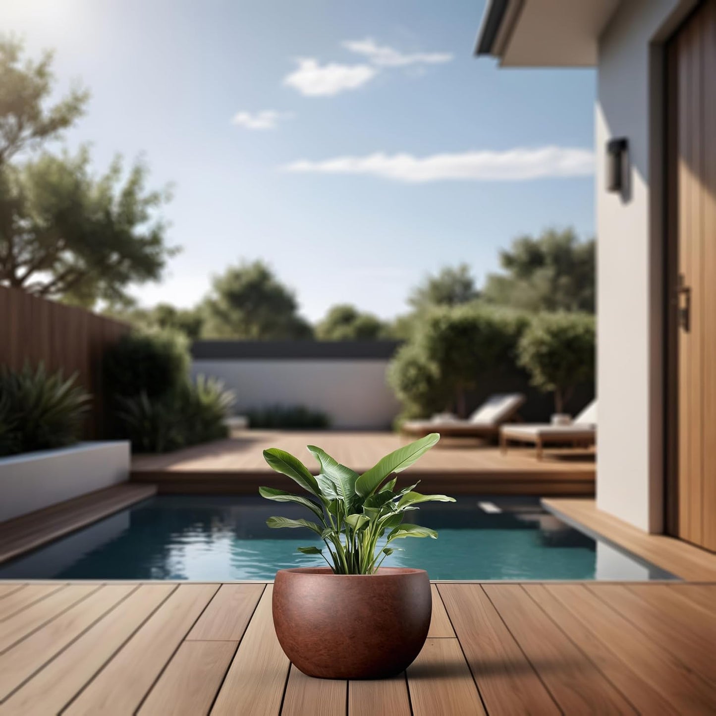 Kante 19.9" Dia Round Concrete Planter, Outdoor/Indoor Large Bowl Plant Pots with Drainage Hole and Rubber Plug for Garden Patio Balcony Home, Rusty-VerdiqueGarden