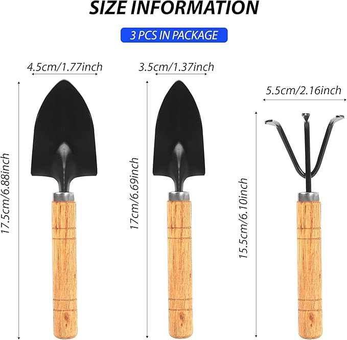 Gardening Tool Set:3 Small Garden Tool, Garden Spade Hand Shovel,Shovel, Trowel and rake. Garden Spade Hand Shovel, Weeding, and Transplantation-VerdiqueGarden