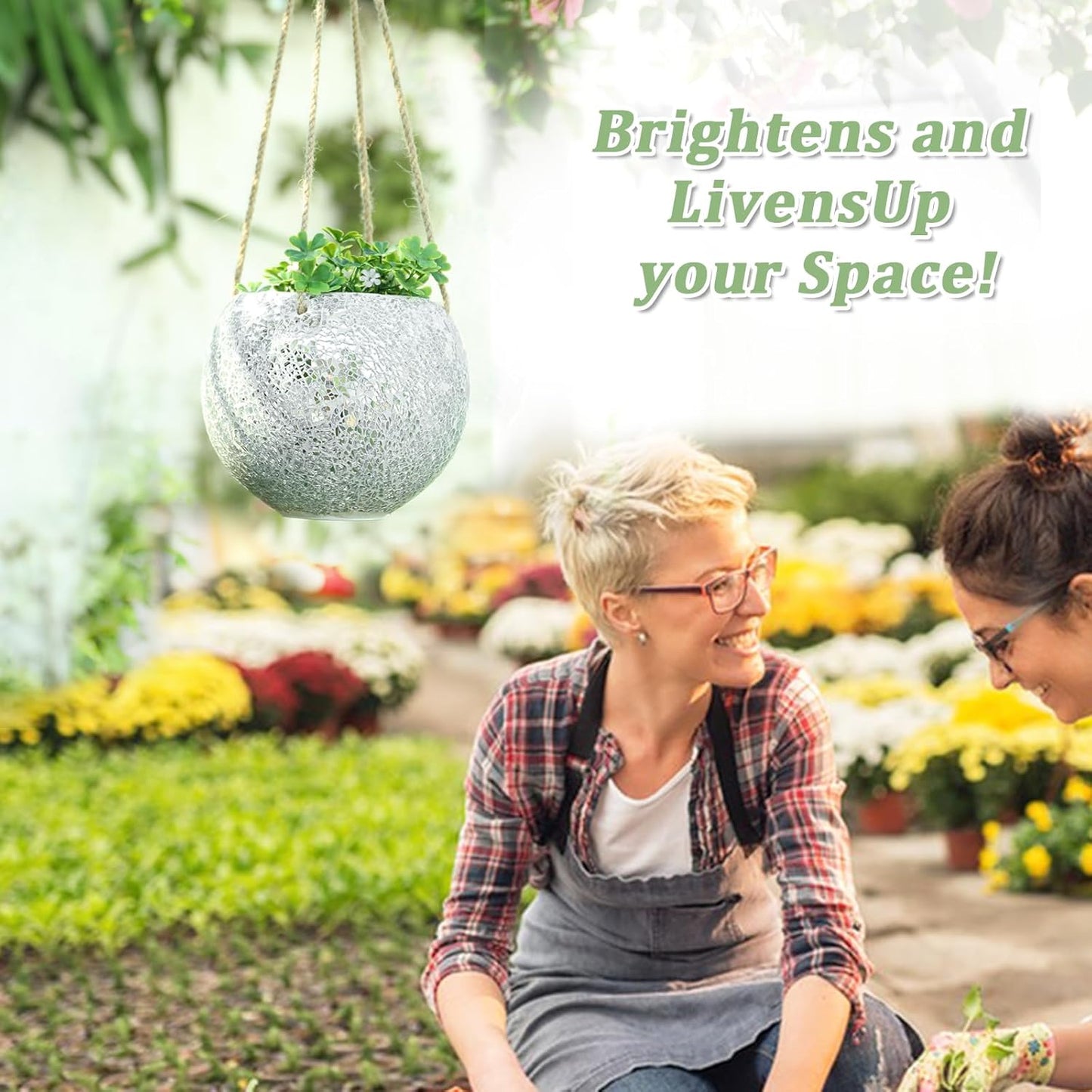 Hanging Planter Mosaic Garden Pot Small Flower Pot for Indoor Plant Disco Ball Hanging Planter with Drainage Sliver-VerdiqueGarden