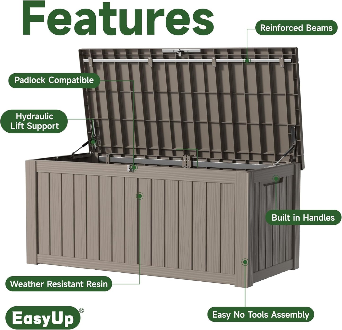 120 Gallon Outdoor Storage Box Waterproof, UV Resistant Resin Deck Box with Hydraulic Rod, Reinforced Stability for Patio, Garden, and Pool, Striped Gray-VerdiqueGarden