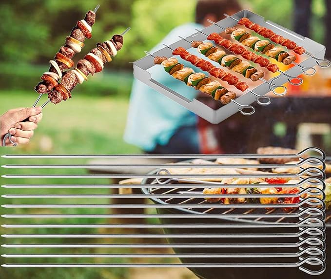 12 inch Barbecue Skewers Metal BBQ Sticks,12Pack Stainless Steel Square Skewer,Kebob,kabob Sets for Grill Outings Cooking (BBQ Skewers Square 12inch-12p)-VerdiqueGarden