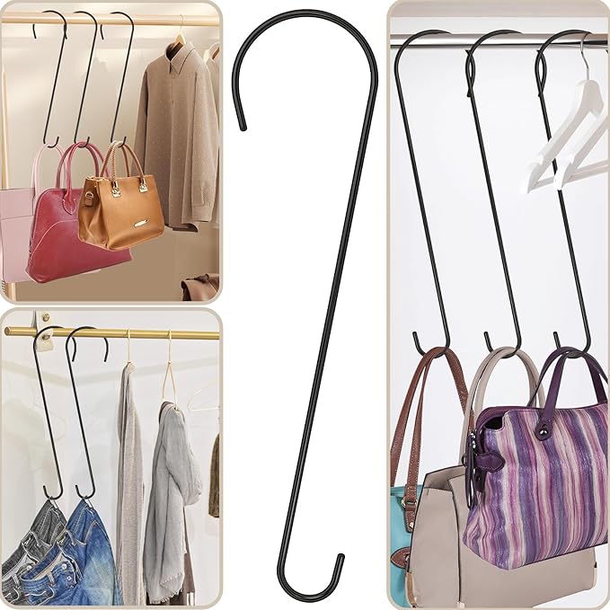 6 Packs 24 Inch Long S Hooks for Hanging Plants,Extra Large S Hooks,Metal Bird Feeder Hooks, Rustproof Garden Planter Hanger for Tree Branch, Basket, Lanterns, Wind Chimes, Outdoor Use-VerdiqueGarden