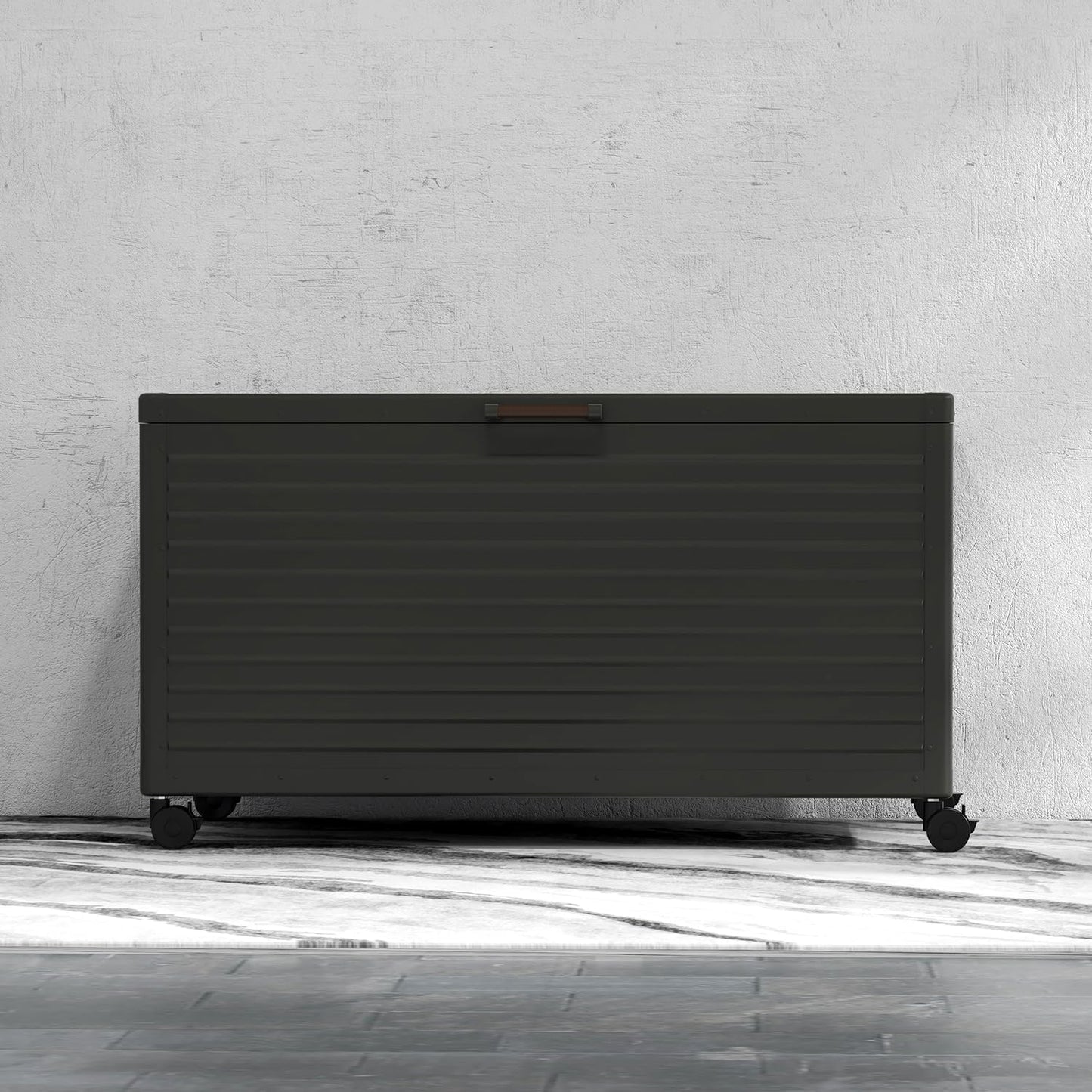 134 Gallon Outdoor Storage Box Waterproof, Metal Deck Box with wheels for Patio Furniture, Garden Tools, Outdoor Cushion, Charcoal-VerdiqueGarden