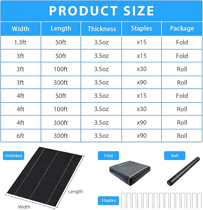 1.3ft x50ft Black Weed Barrier Landscape Premium Fabric-Heavy Duty Woven Ground Cloth with Superior Permeability Weed Control Convenient Design-VerdiqueGarden