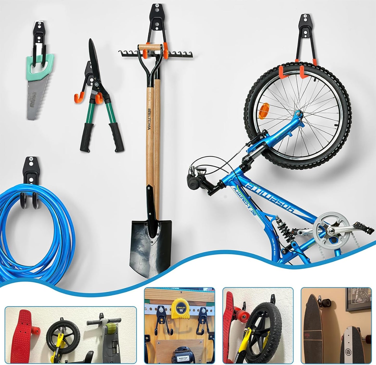 Garage Storage Utility Hooks,Garage Garden Tool Organizer,Steel Wall Mount Hooks, Large Garden U Hooks (2 Pack)-VerdiqueGarden