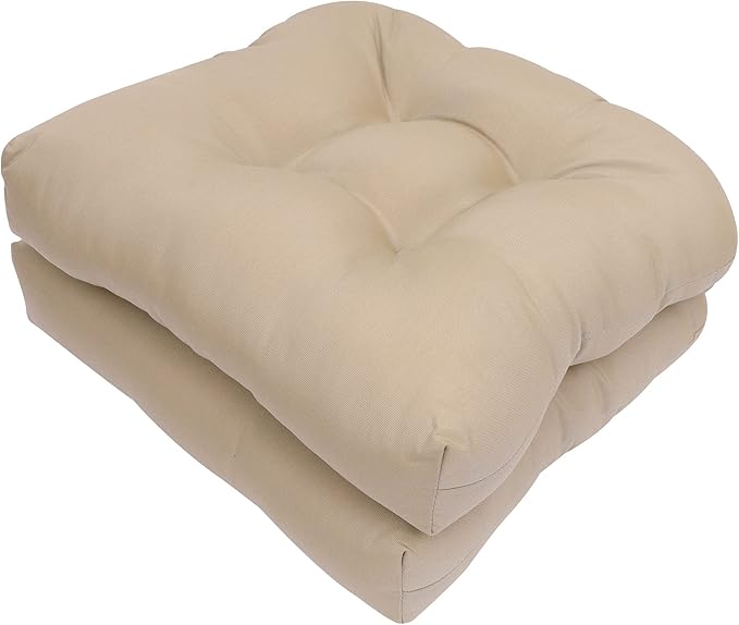 RACE LEAF Outdoor Seat Cushions Set of 2, 17" x 17" Square Patio Cushions, Plump Filling Tufted Water-Resistant Olefin Chair Seat Cushion with Ties for Non-Slip Support, Khaki-VerdiqueGarden