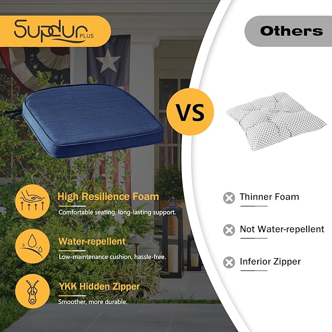 Outdoor Round Corner Seat Cushion, 17"x16"x2", Set of 4, Non Slip Seat Cushion Pads with Removable Cover for Patio Furniture, Garden Yard Lawn, Navy-VerdiqueGarden