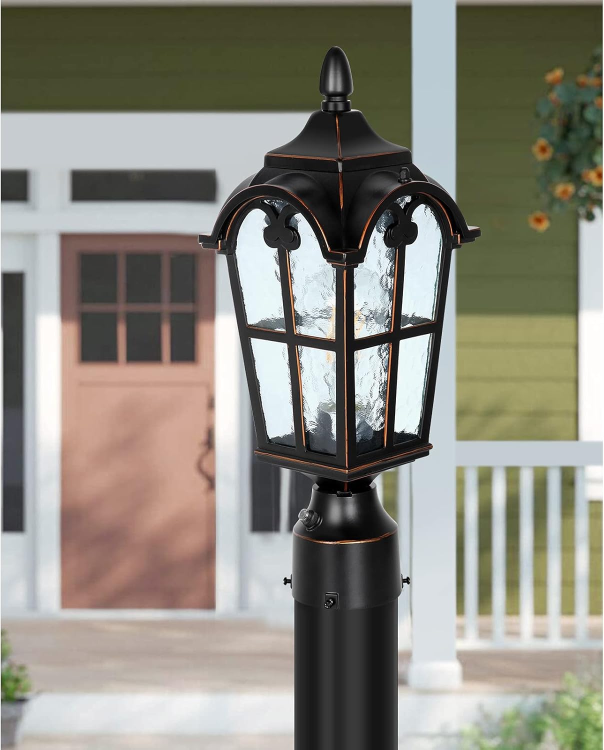 Hardwired 120V Dusk to Dawn Outdoor Post Light Black Roman, Waterproof Aluminum Pole Light Fixture with Pier Mount Base, Exterior Lamp Post Lantern Head with Clear Glass for Garden Yard Patio Pathway-VerdiqueGarden