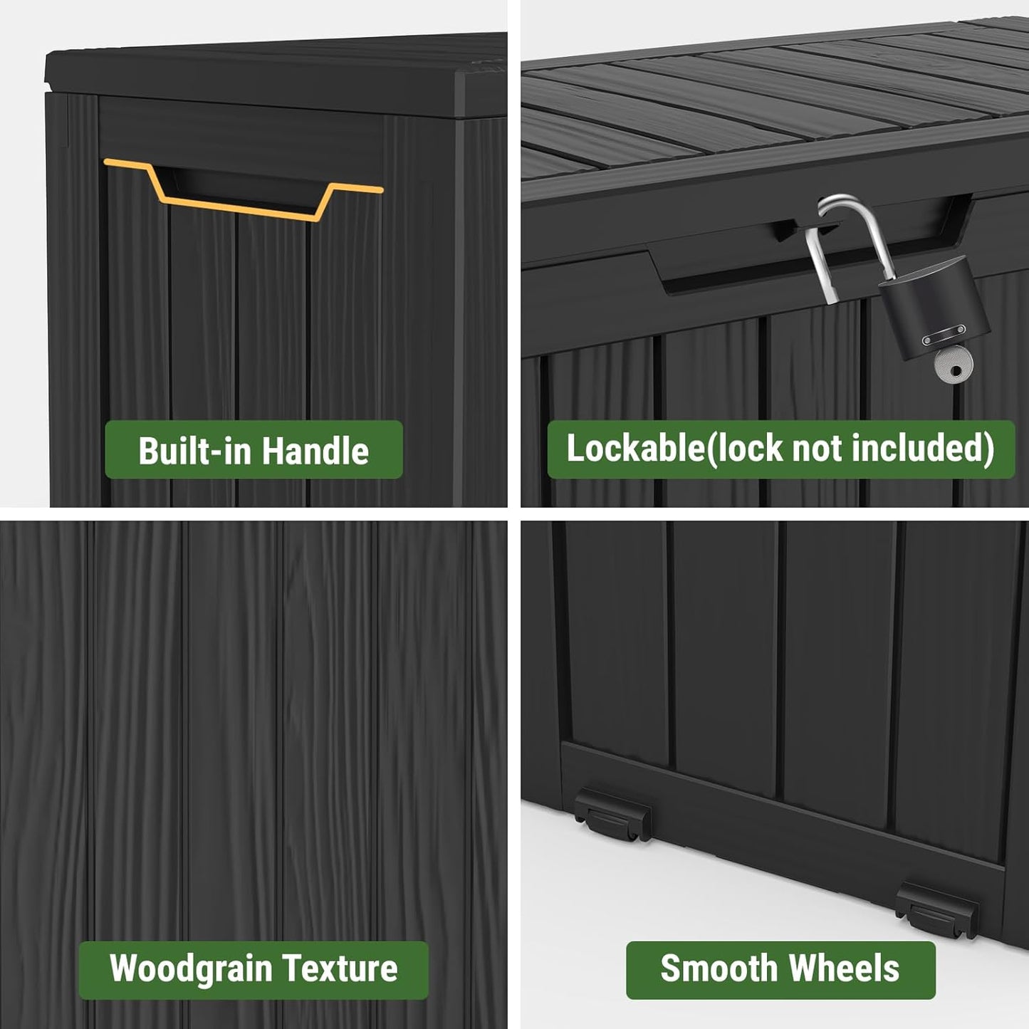 Mars Villa 72 Gallon Deck Box, Outdoor Storage Box Waterproof, Outside Resin Storage Bin for Patio Furniture Cushions, Pool Supplies, Garden Tools, UV-Resistant and Weatherproof, with 4 Wheels, Black-VerdiqueGarden