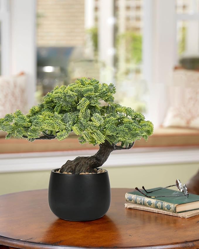 Artificial Bonsai Tree Juniper Faux Plants Indoor Fake Plants Decor with Black Ceramic Pots for Home Table Office Desk Bathroom Shelf Bedroom Living Room Farmhouse Decorations-VerdiqueGarden