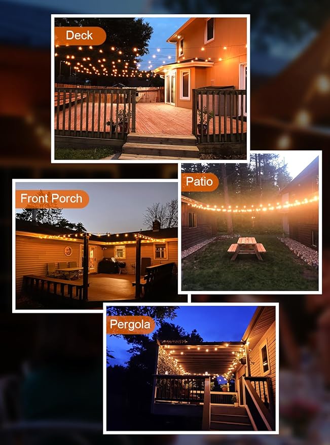 GPATIO 200FT(100FT*2Pack) Outdoor String Lights, Waterproof Patio Lights with 64 Dimmable Hanging Lights Globe ST38 Bulbs, 2700k Shatterproof for Backyard Gazebo Porch Garden Outside Decor-VerdiqueGarden