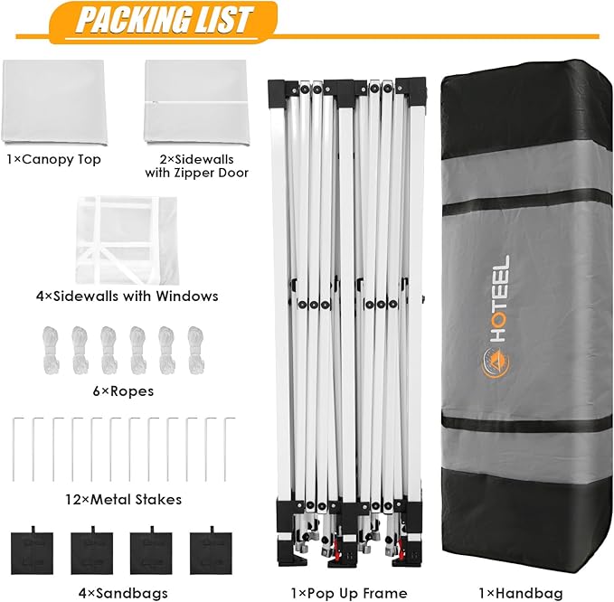 HOTEEL 10x20 Pop up Canopy with Sidewalls, One Push Outdoor Tents for Parties Waterproof Canopy Tent with Reinforce Rod, Easy Setup Event Tent with Sandbag for Backyard, Camping, Wedding, White-VerdiqueGarden