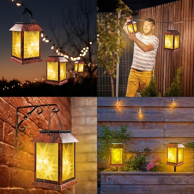 Solar Lanterns Outdoor Waterproof Upgraded Flashing Mode Solar Lantern Outdoor Lights Vintage Medieval Decor 3D Starry Hanging Outdoor Lanterns Lights Stake Lights for Yard Garden Decor(2PCS)-VerdiqueGarden