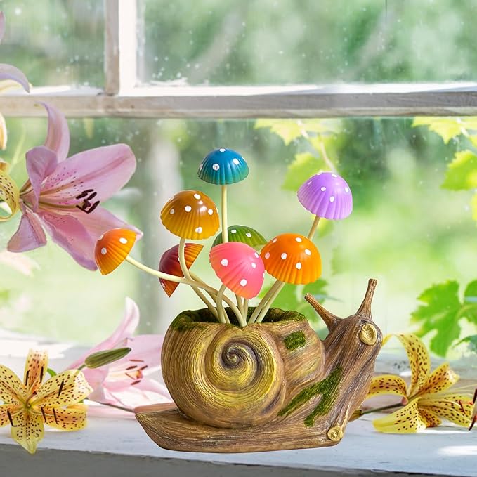 Solar Lights Outdoor Fairy Garden Accessories, Snail Statues Garden Decor for Outside, Gifts for Mother's Day Yard Decorations Patio Lawn Porch Balcony, Unique Housewarming Gifts for Women Mom Grandma-VerdiqueGarden