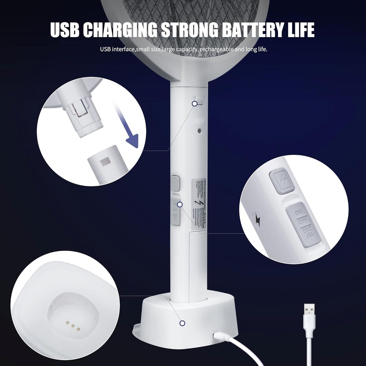 Lulu Home 2-in-1 Electric Bug Zapper Racket, 2 Pack 3000V High Voltage LED Lighted Handheld Mosquito Swatter with 3 Layer Safety Mesh, USB Charging Portable Fly Killer Racquet-VerdiqueGarden