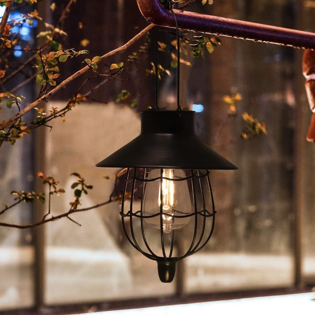 YAKii 6 Pack Solar Lantern Hanging Waterproof Outdoor Metal Solar Lamp with Warm White Light Decorate for Yard Garden Pathway Patio Porch (Black)-VerdiqueGarden