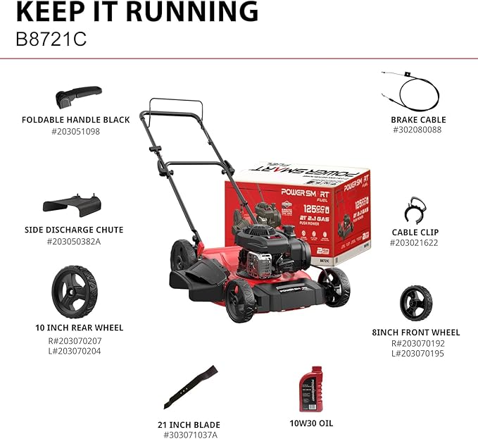 PowerSmart 21 in. Gas Lawn Mower with 125cc Briggs and Stratton E300 Engine, 2-in-1 Push Mower with Mulching & Side-Discharge-VerdiqueGarden