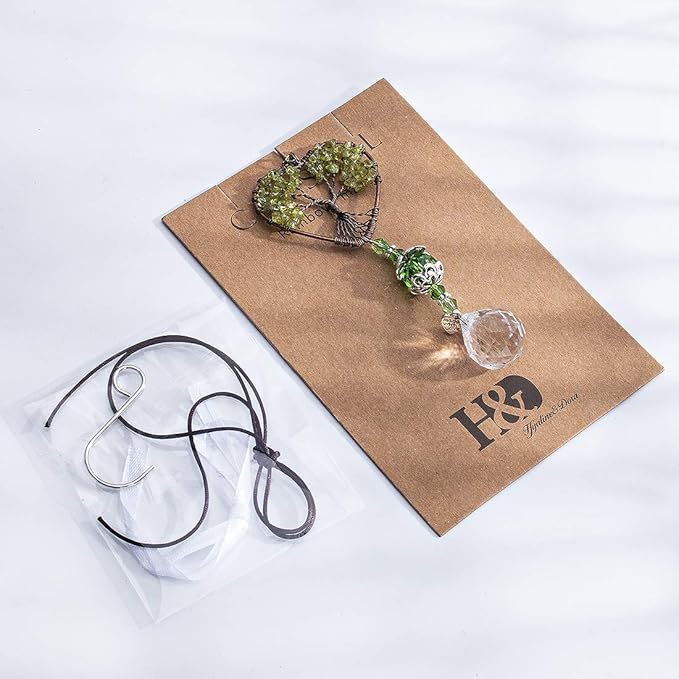 H&D HYALINE & DORA Tree of Life Car Rearview Mirror Hanging Ornament Pendant Accessories Fengshui Suncatcher (Green)-VerdiqueGarden