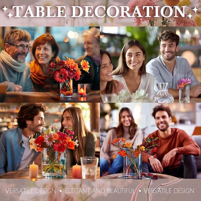 12pc Glass Cylinder Bud Vases for Centerpieces,6 inch Tall Irised Crystal Clear Flower Vases in Bulk,Hurricane Glass Candle Holders for Table Centerpiece Formal Dinners Home Decor-VerdiqueGarden